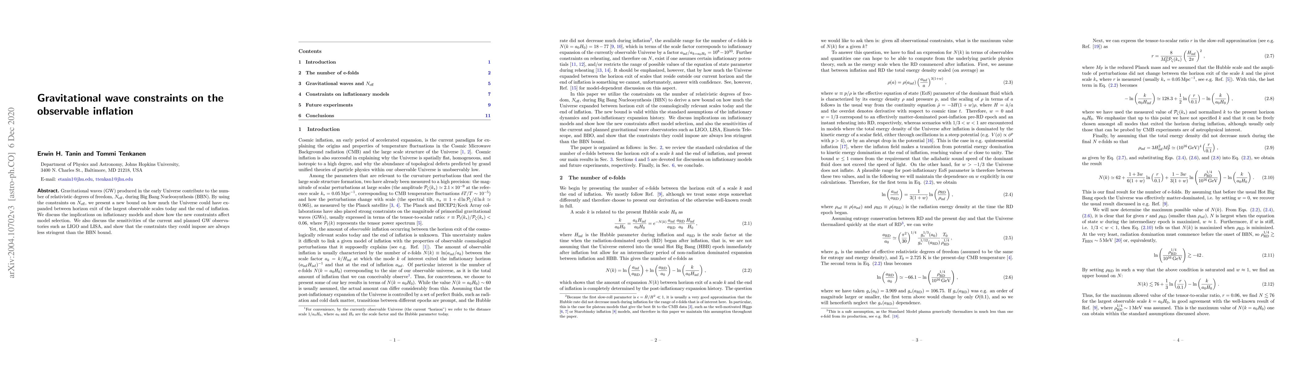 Thumbnail for Gravitational wave constraints on the observable inflation
