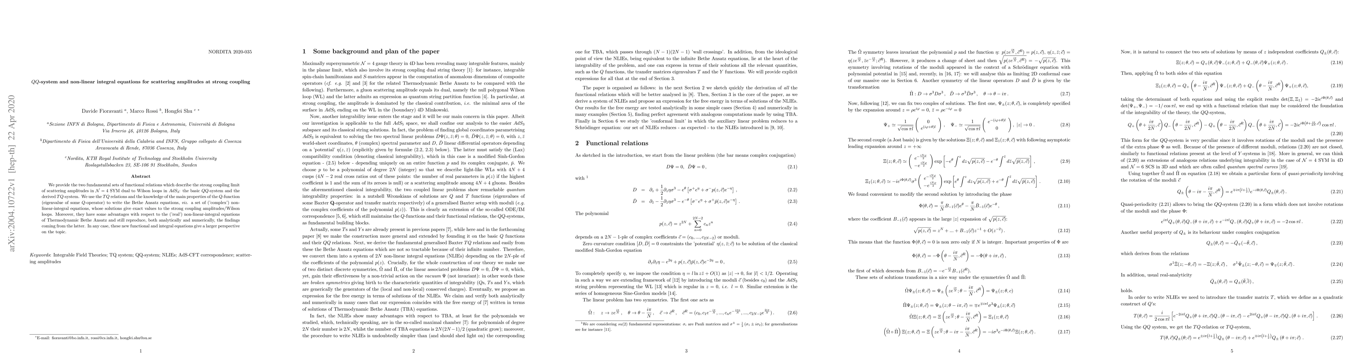 Thumbnail for $QQ$-system and non-linear integral equations for scattering amplitudes
  at strong coupling