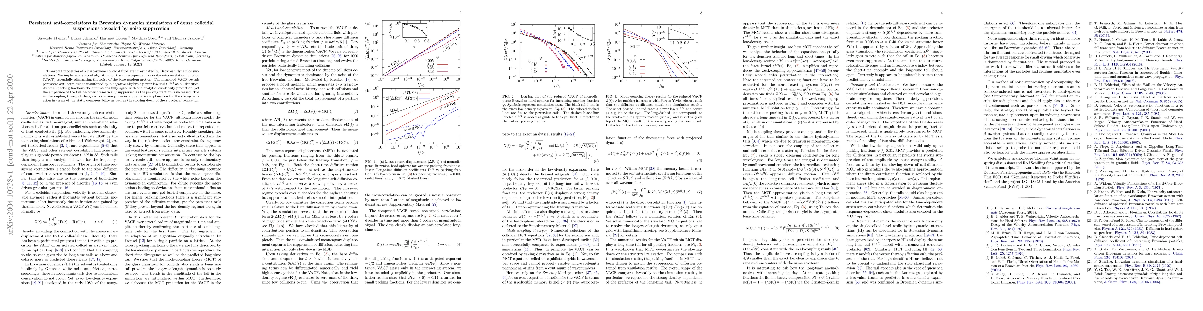 Thumbnail for Persistent anti-correlations in Brownian dynamics simulations of dense
  colloidal suspensions revealed by noise suppression