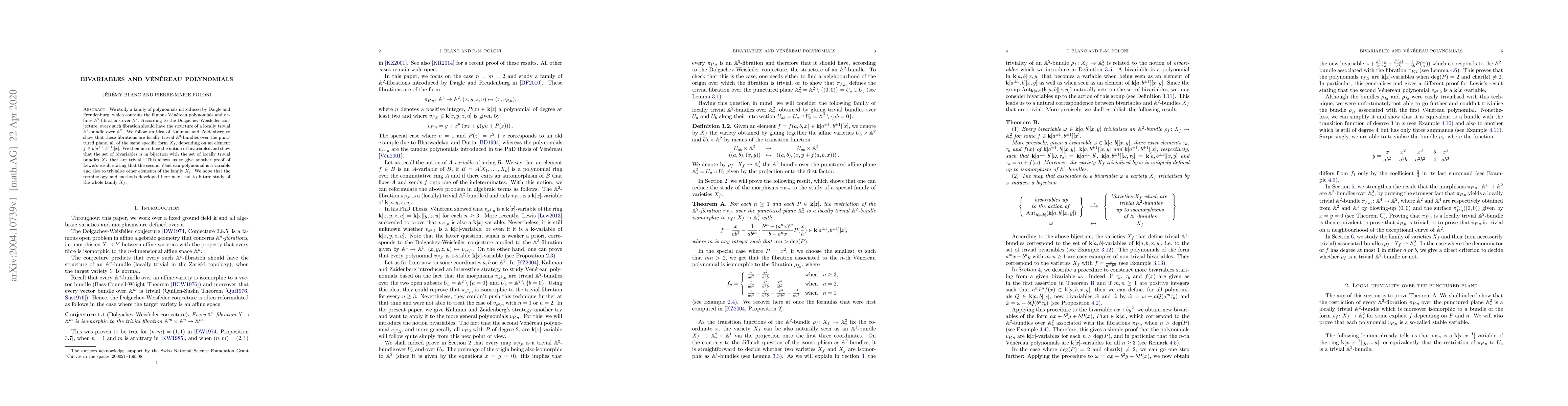 Thumbnail for Bivariables and V\'en\'ereau polynomials