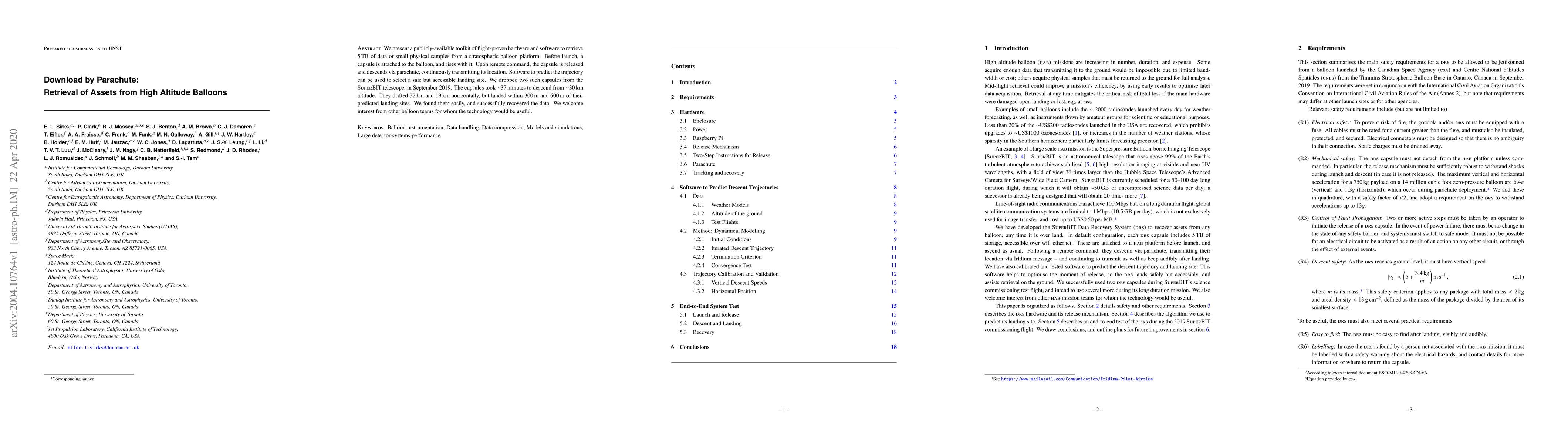 Thumbnail for Download by Parachute: Retrieval of Assets from High Altitude Balloons