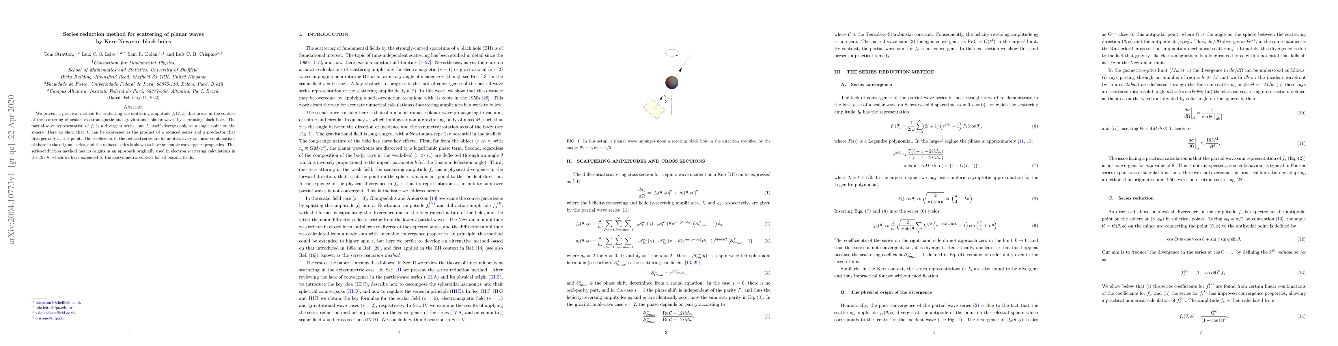 Thumbnail for Series reduction method for scattering of planar waves by Kerr-Newman
  black holes