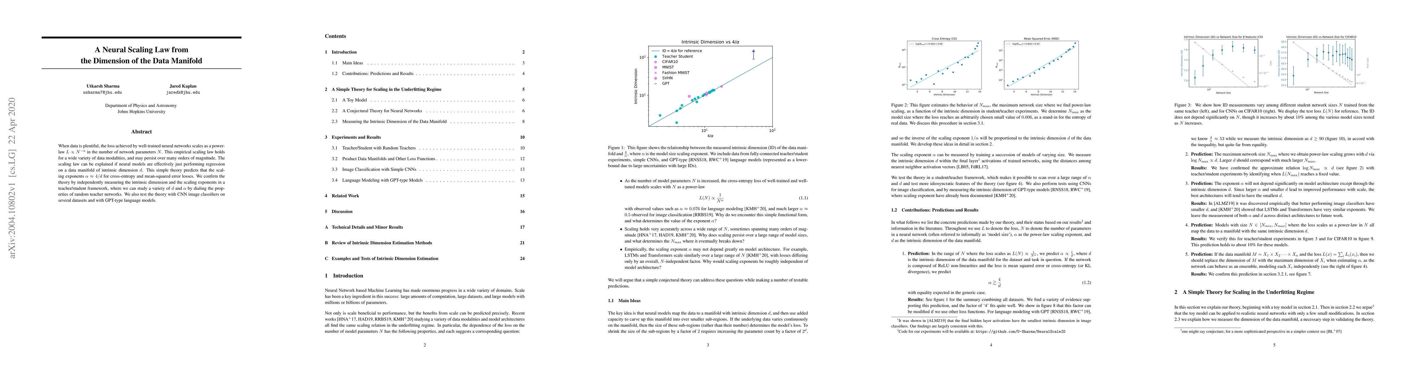 Thumbnail for A Neural Scaling Law from the Dimension of the Data Manifold
