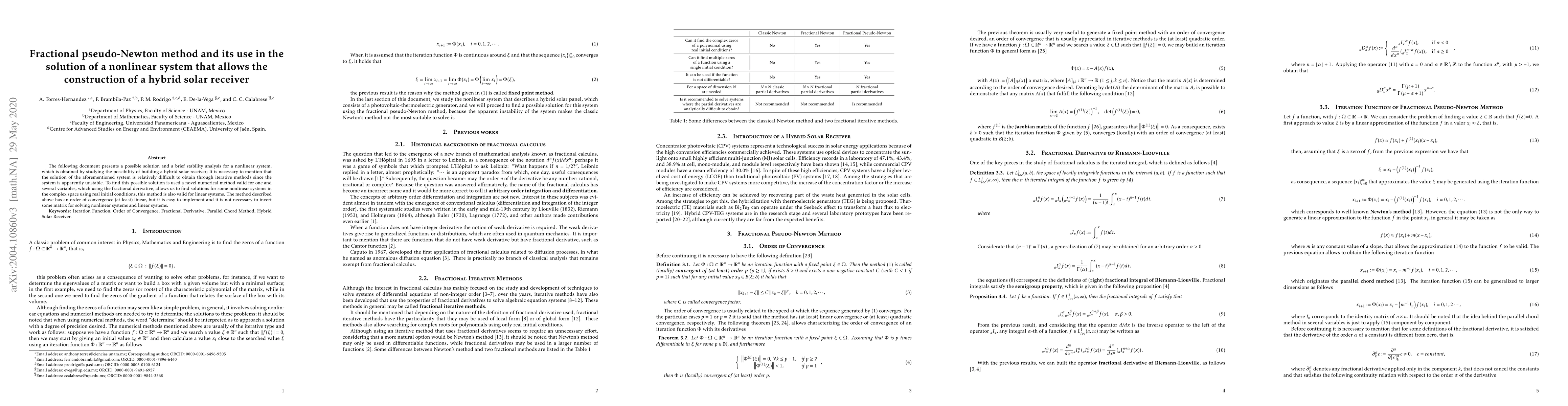 Thumbnail for Fractional pseudo-Newton method and its use in the solution of a
  nonlinear system that allows the construction of a hybrid solar receiver