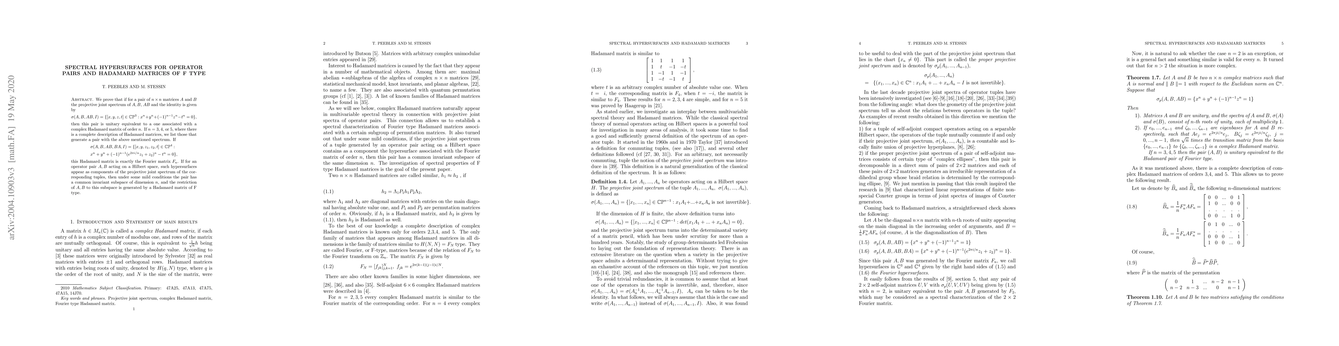 Thumbnail for Spectral surfaces for operator pairs and Hadamard matrices of F type