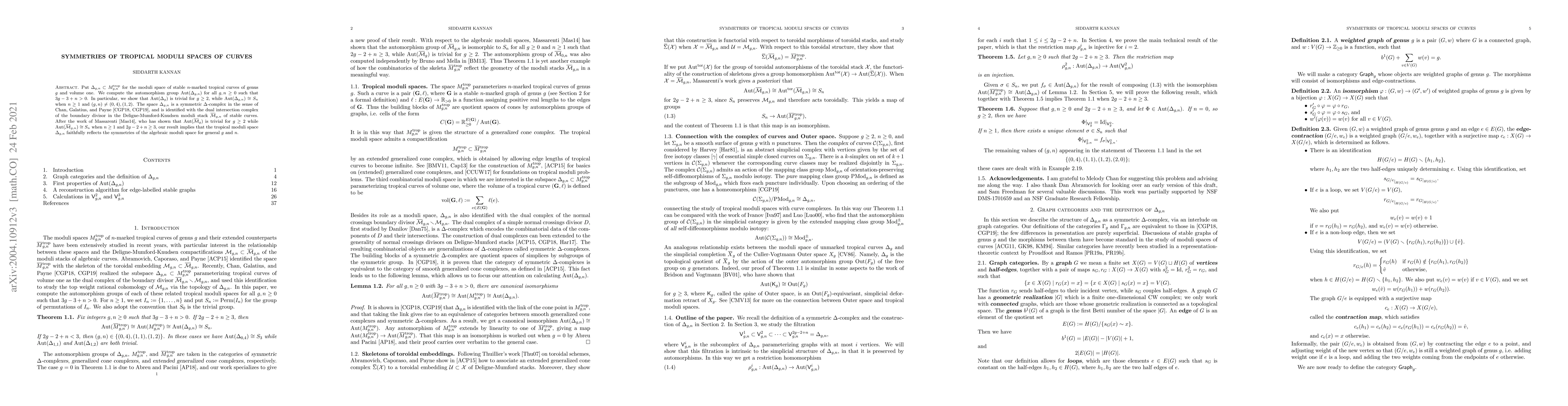 Thumbnail for Symmetries of tropical moduli spaces of curves