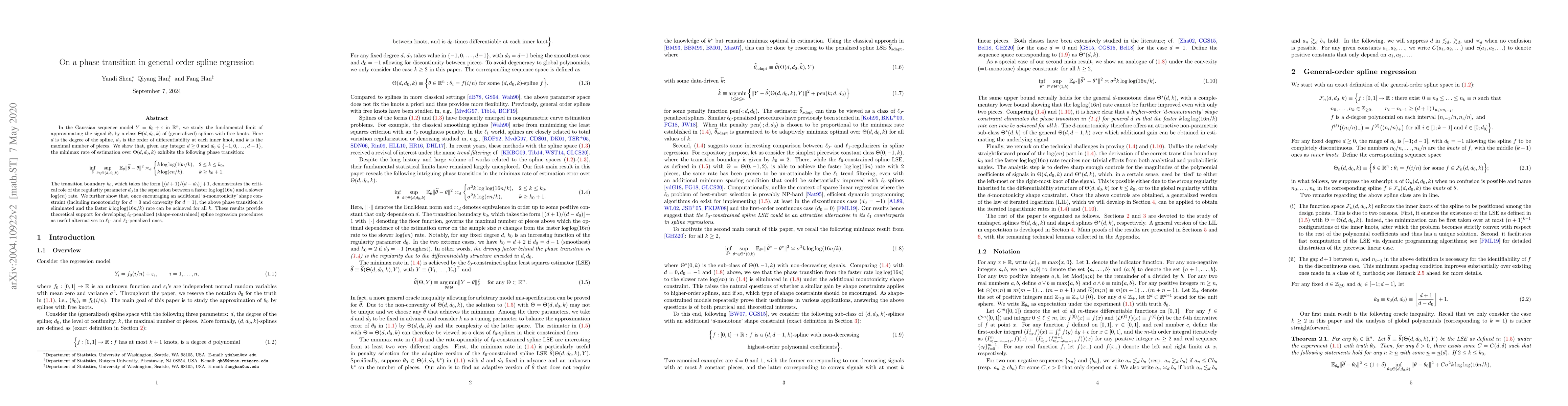 Thumbnail for On a phase transition in general order spline regression
