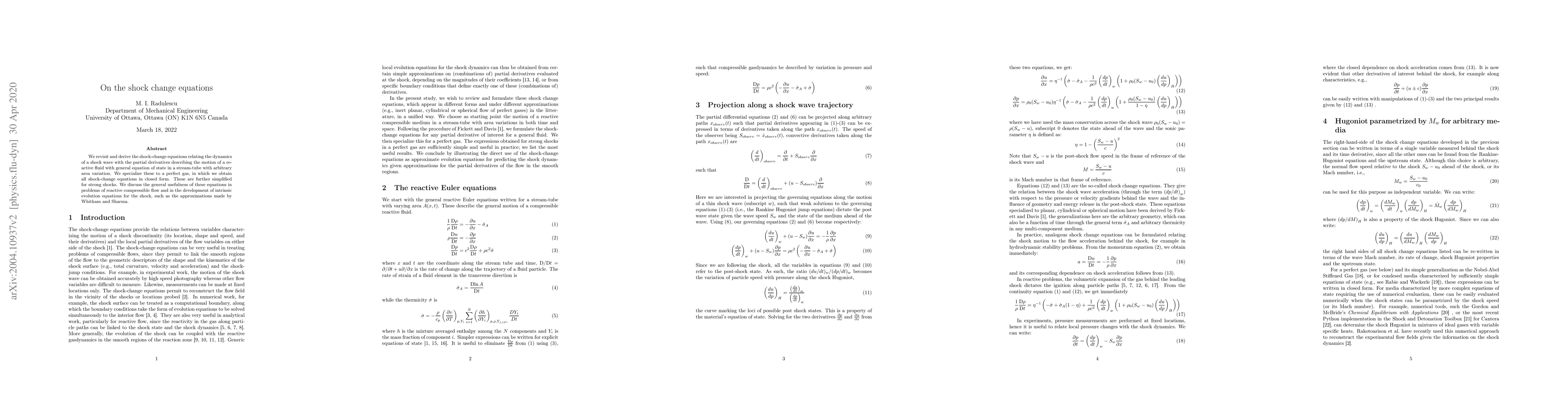 Thumbnail for On the shock change equations