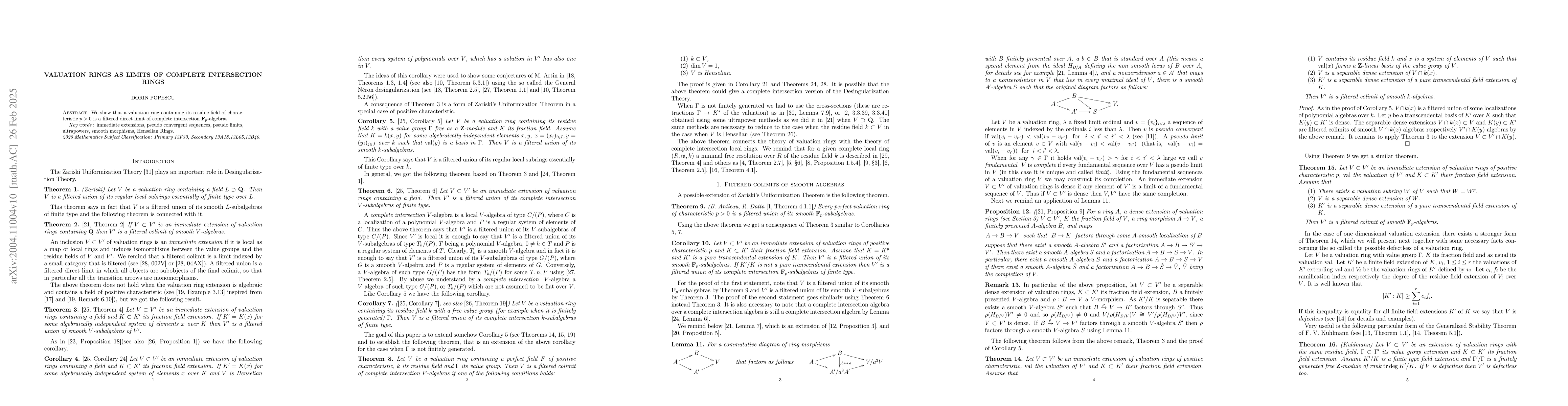 Thumbnail for Valuation rings as limits of complete intersection rings