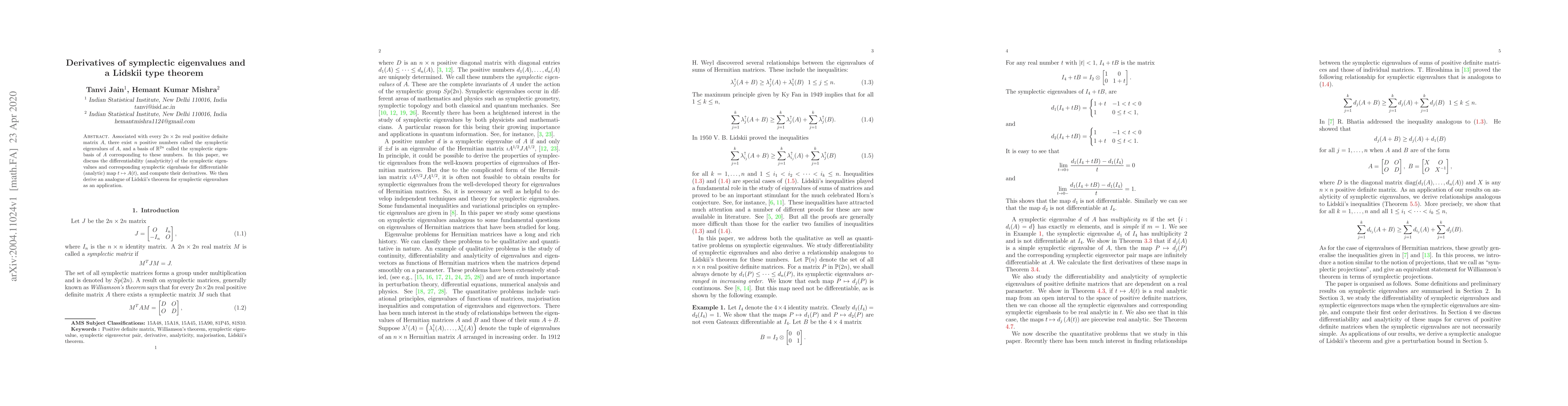 Thumbnail for Derivatives of symplectic eigenvalues and a Lidskii type theorem