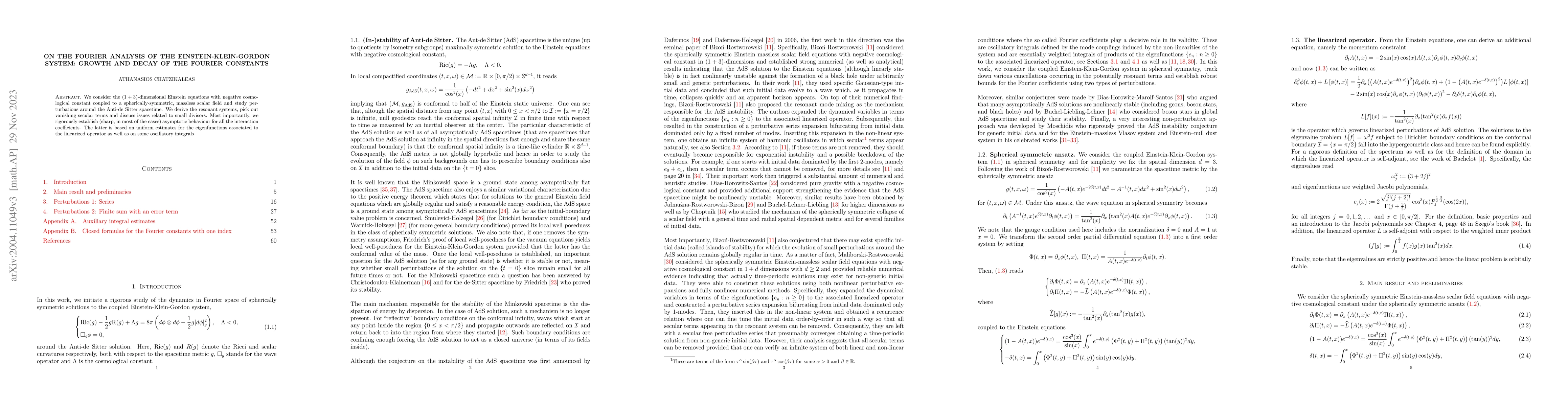 Thumbnail for On the Fourier analysis of the Einstein-Klein-Gordon system: Growth and
  Decay of the Fourier constants