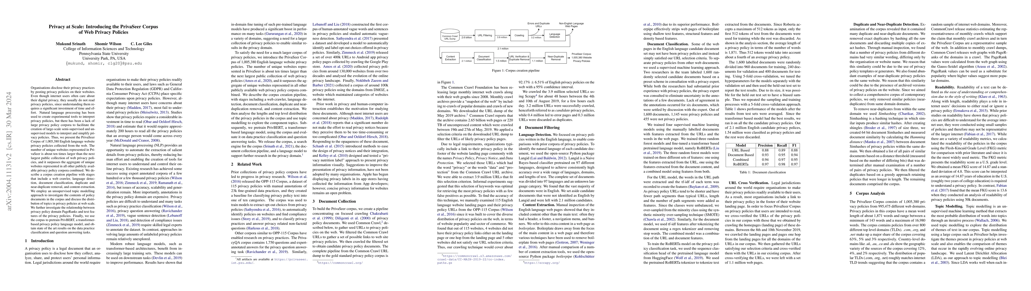 Thumbnail for Privacy at Scale: Introducing the PrivaSeer Corpus of Web Privacy
  Policies