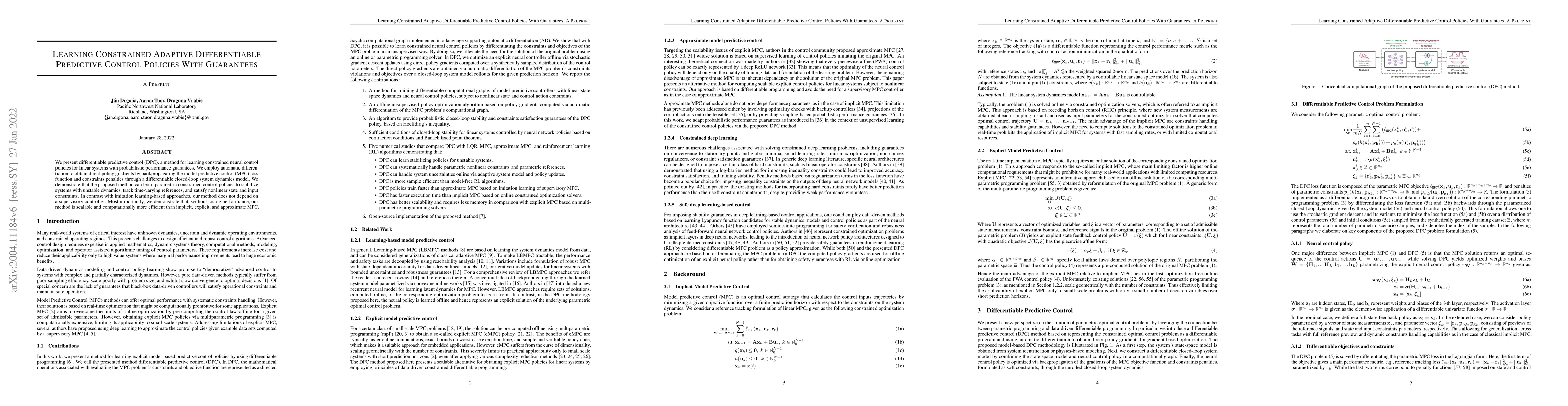 Thumbnail for Learning Constrained Adaptive Differentiable Predictive Control Policies
  With Guarantees
