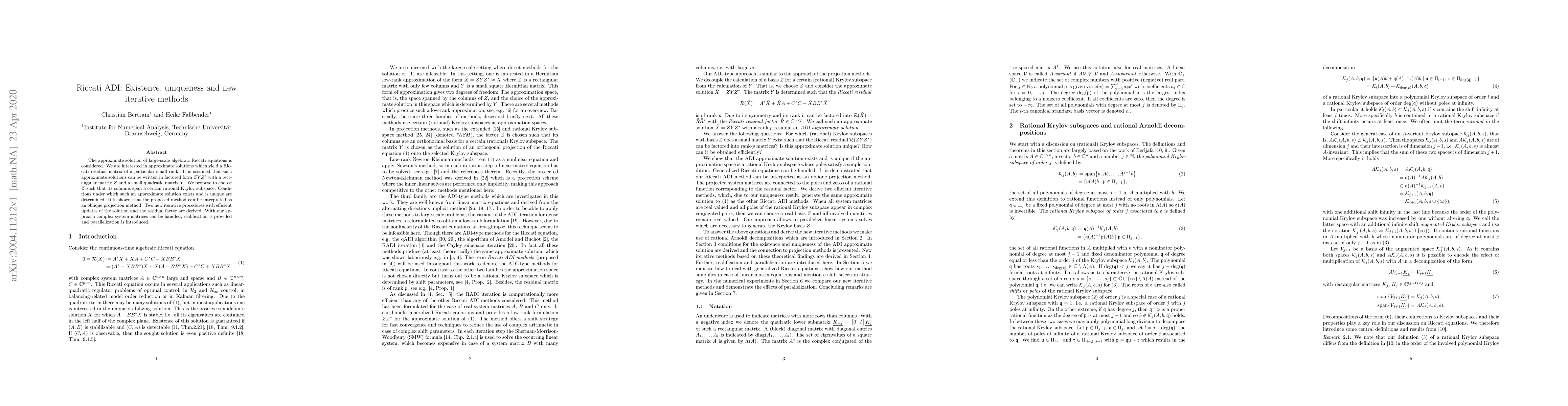 Thumbnail for Riccati ADI: Existence, uniqueness and new iterative methods