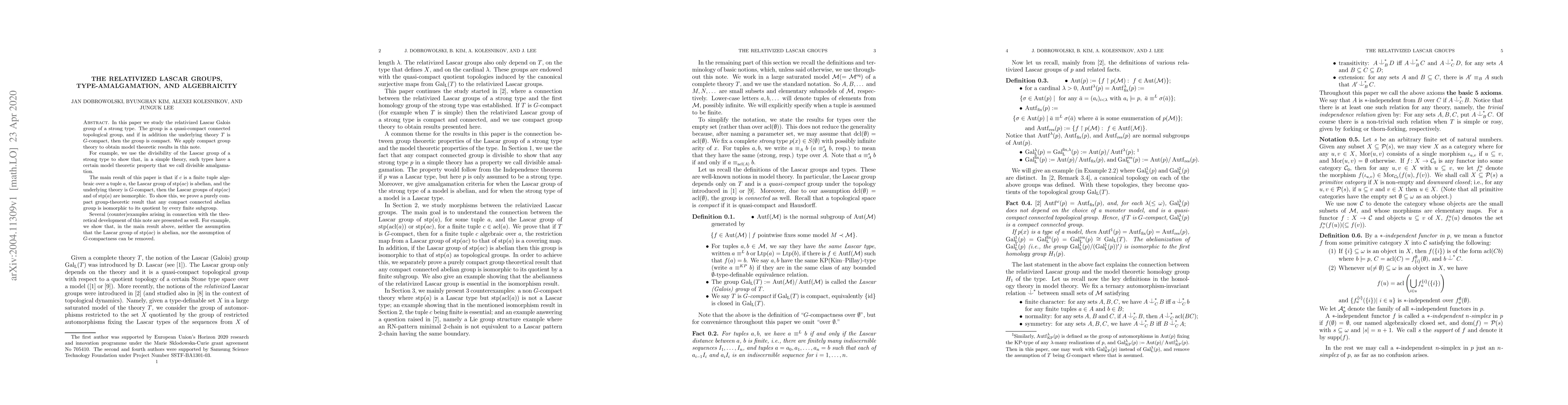 Thumbnail for The relativized Lascar groups, type-amalgamation, and algebraicity