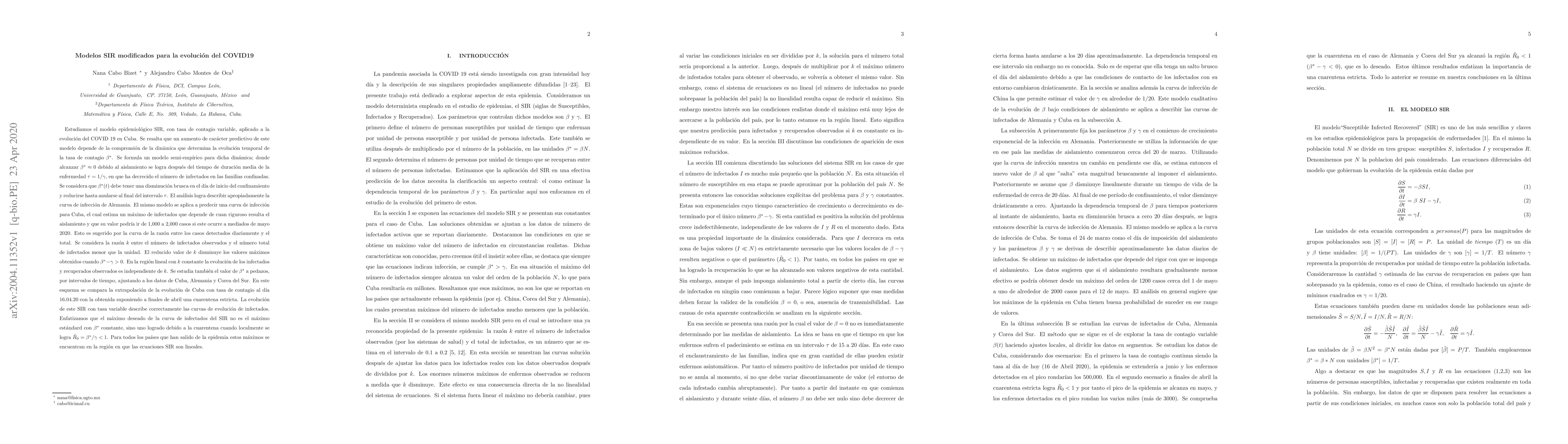 Thumbnail for Modelos SIR modificados para la evoluci\'on del COVID19