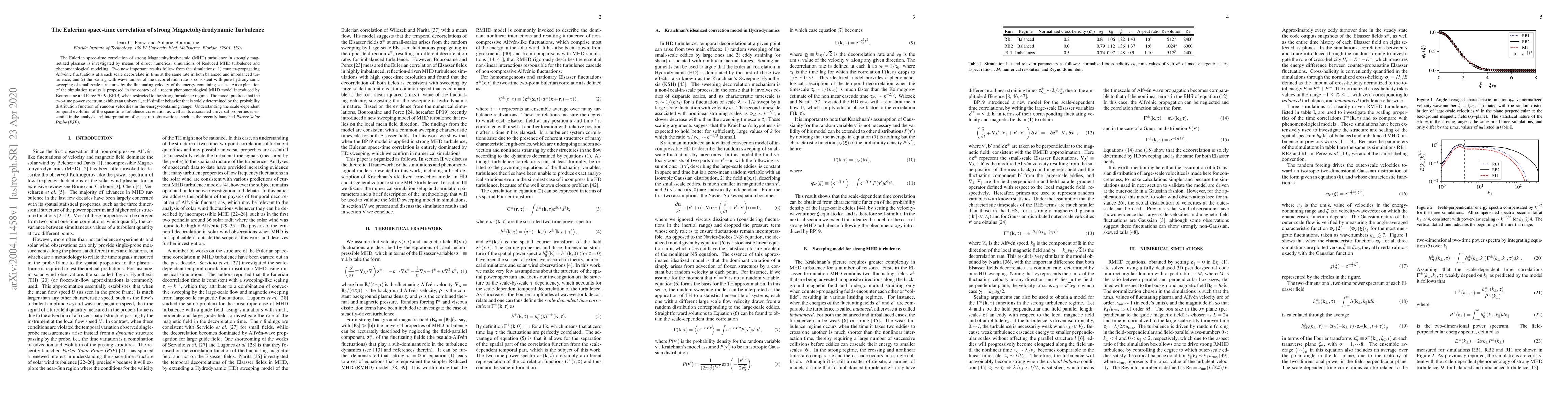 Thumbnail for The Eulerian space-time correlation of strong Magnetohydrodynamic
  Turbulence