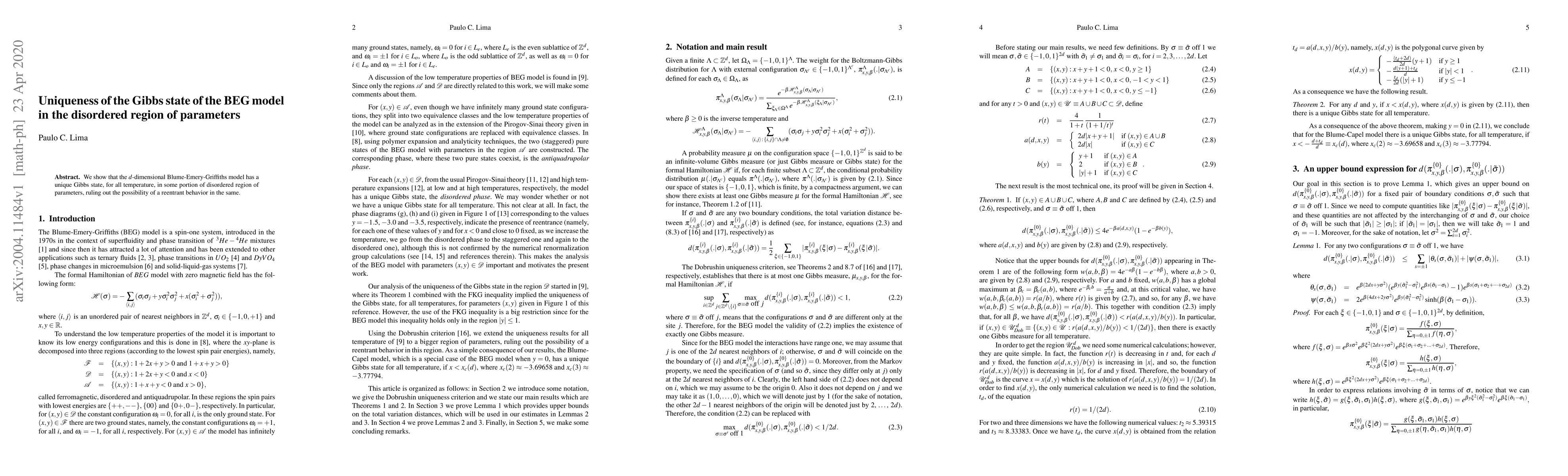 Thumbnail for Uniqueness of the Gibbs state of the BEG model in the disordered region
  of parameters