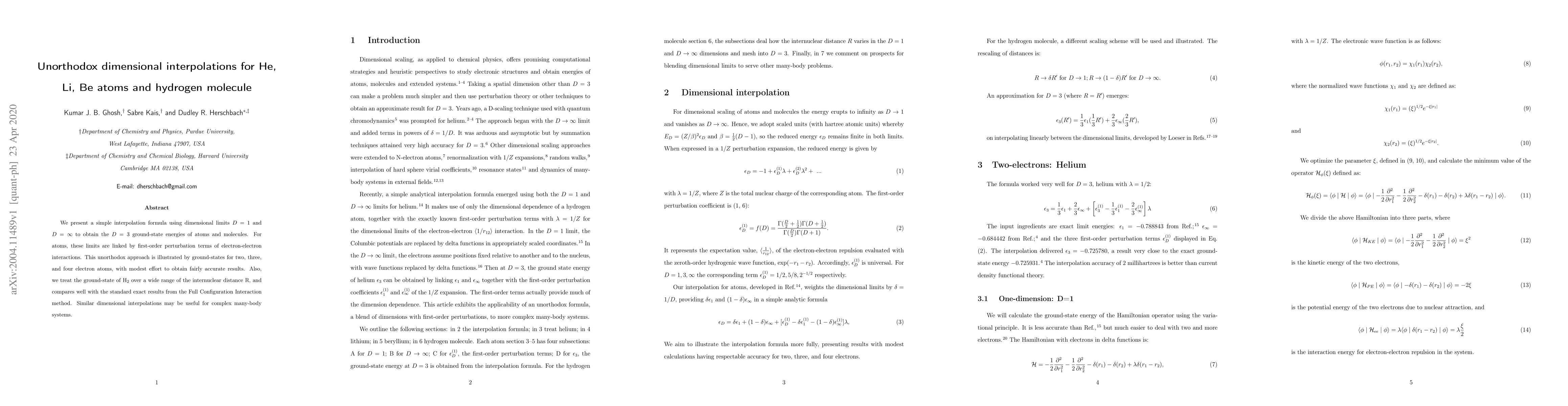 Thumbnail for Unorthodox dimensional interpolations for He, Li, Be atoms and hydrogen
  molecule