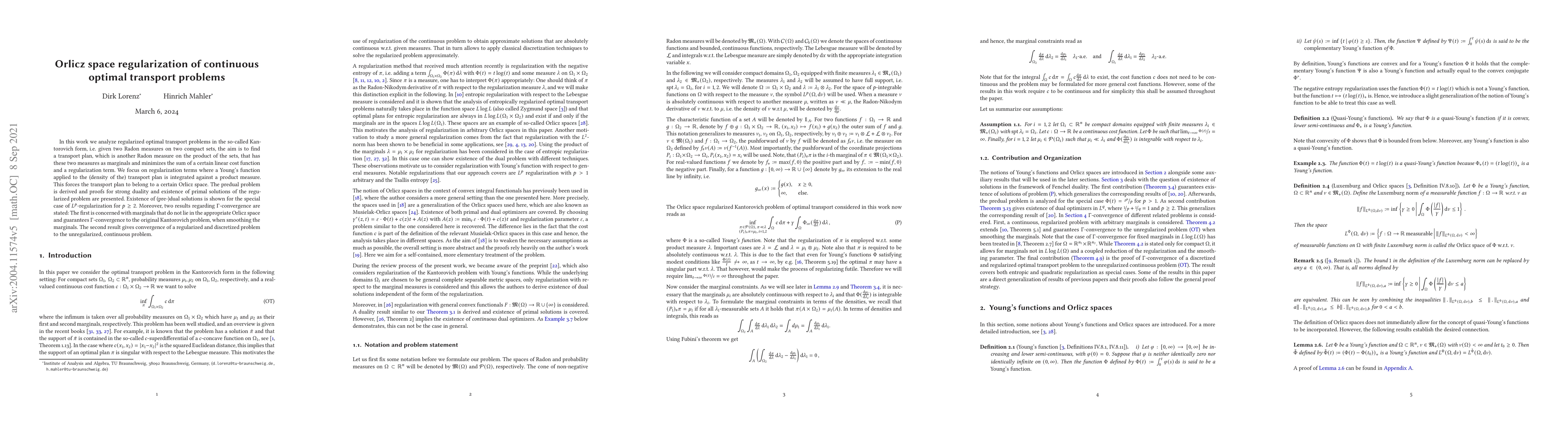 Thumbnail for Orlicz space regularization of continuous optimal transport problems