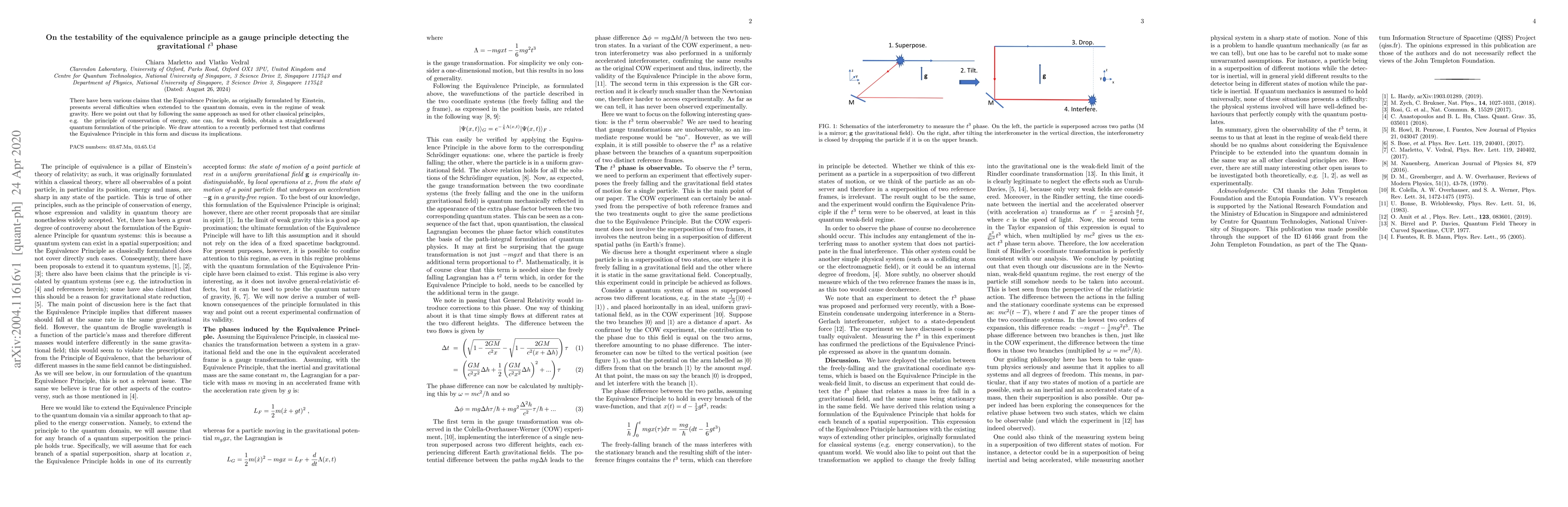 Thumbnail for On the testability of the equivalence principle as a gauge principle
  detecting the gravitational $t^3$ phase