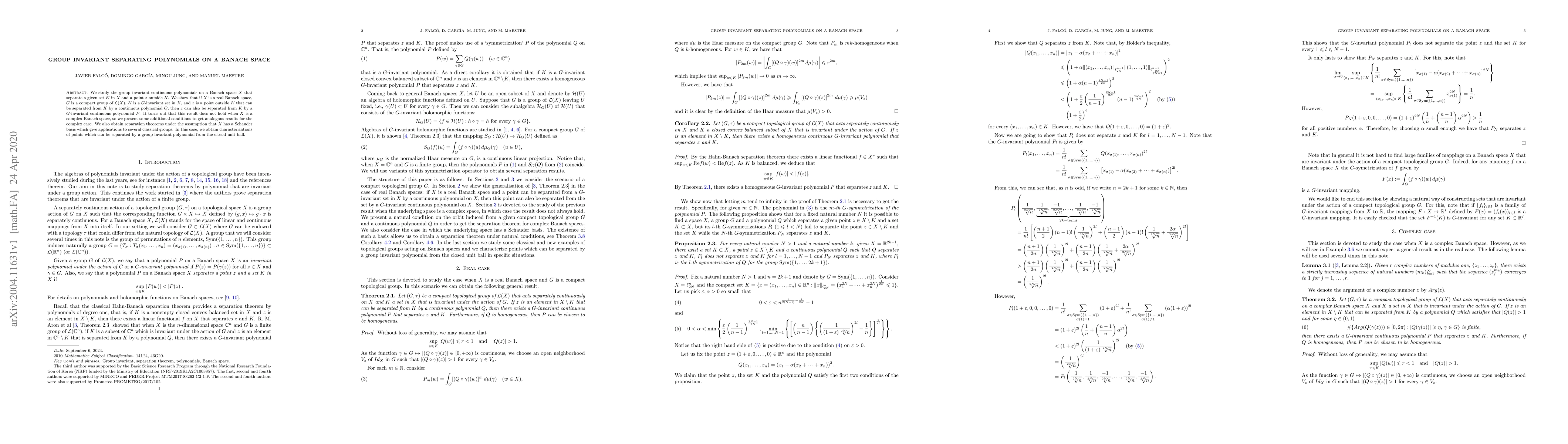 Thumbnail for Group invariant separating polynomials on a Banach space
