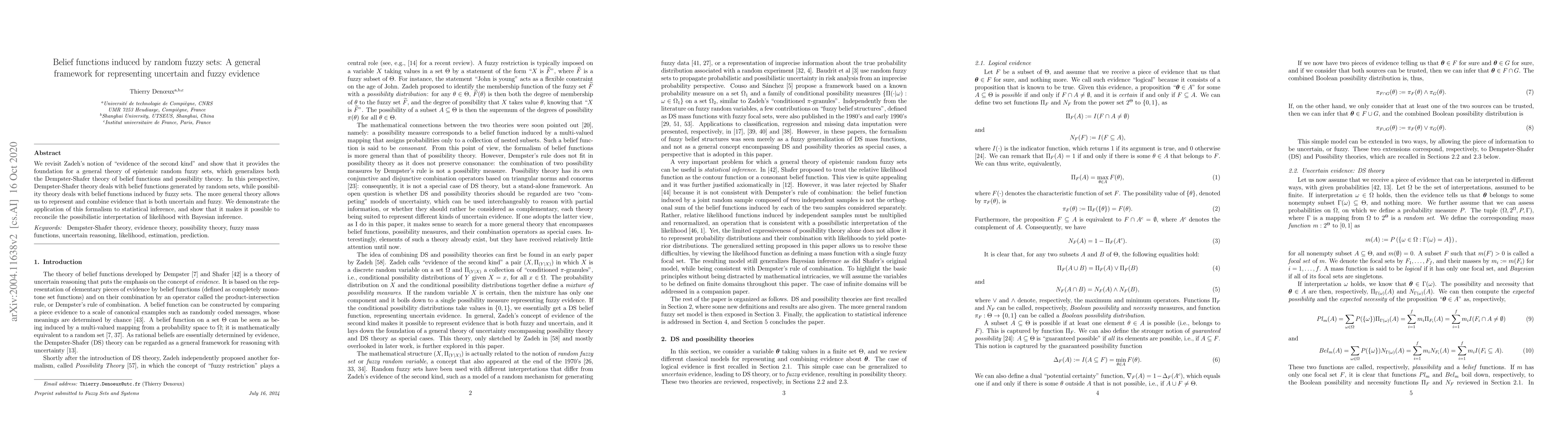 Thumbnail for Belief functions induced by random fuzzy sets: A general framework for
  representing uncertain and fuzzy evidence