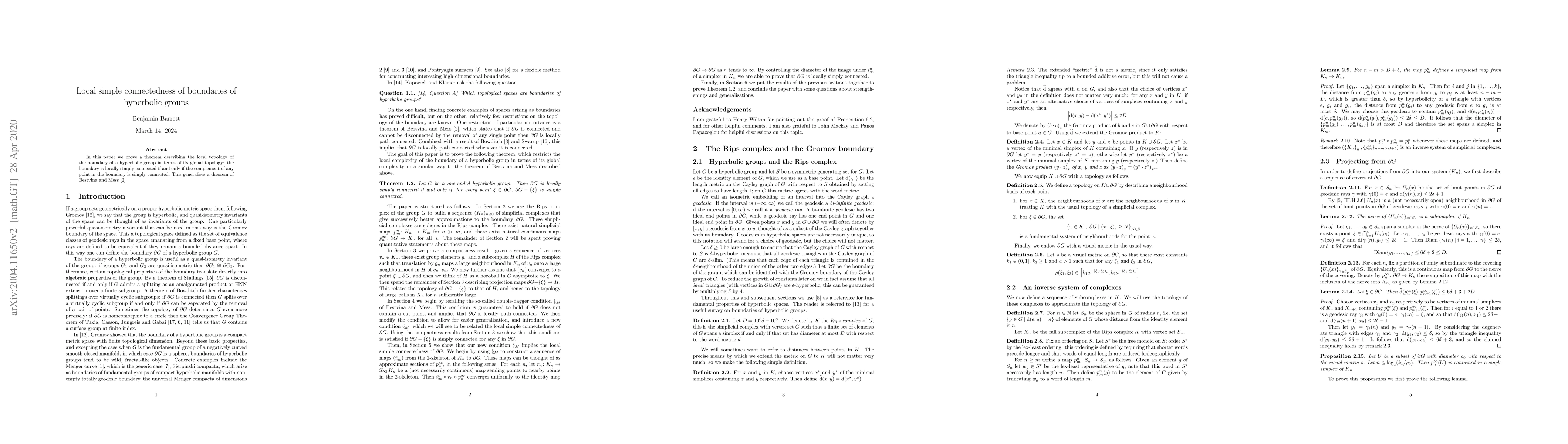 Thumbnail for Local simple connectedness of boundaries of hyperbolic groups