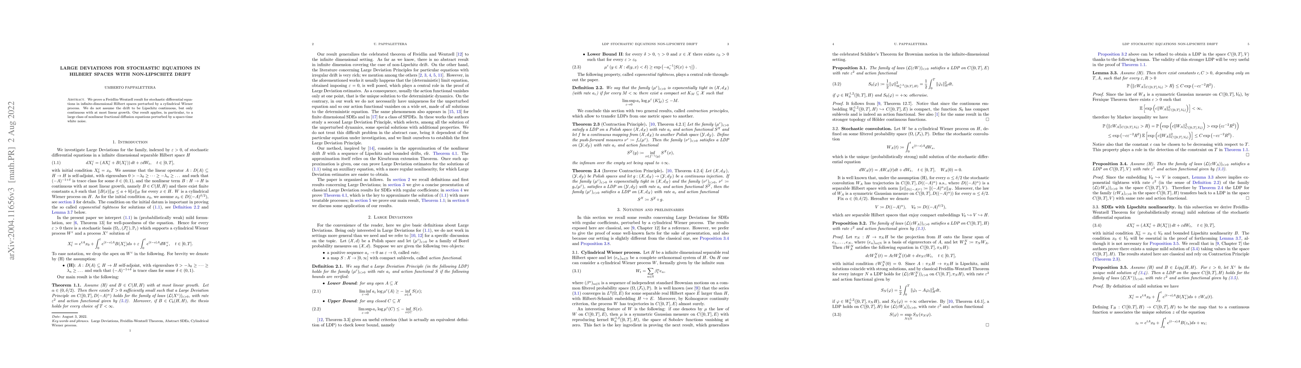 Thumbnail for Large Deviations for Stochastic equations in Hilbert Spaces with
  non-Lipschitz drift