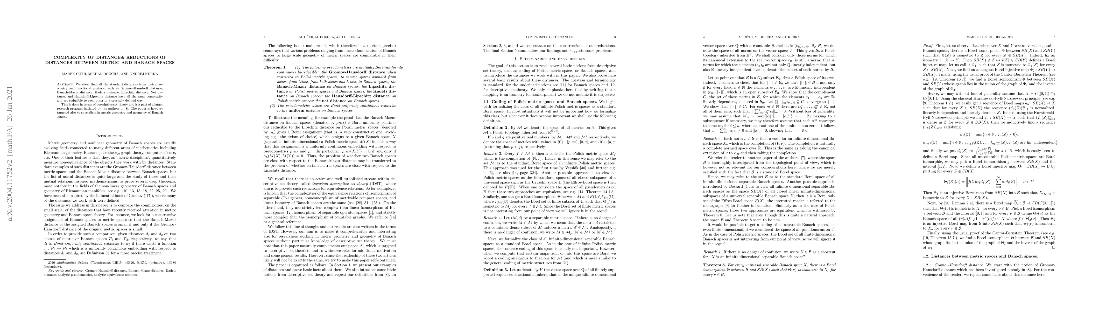 Thumbnail for Complexity of distances: Reductions of distances between metric and
  Banach spaces
