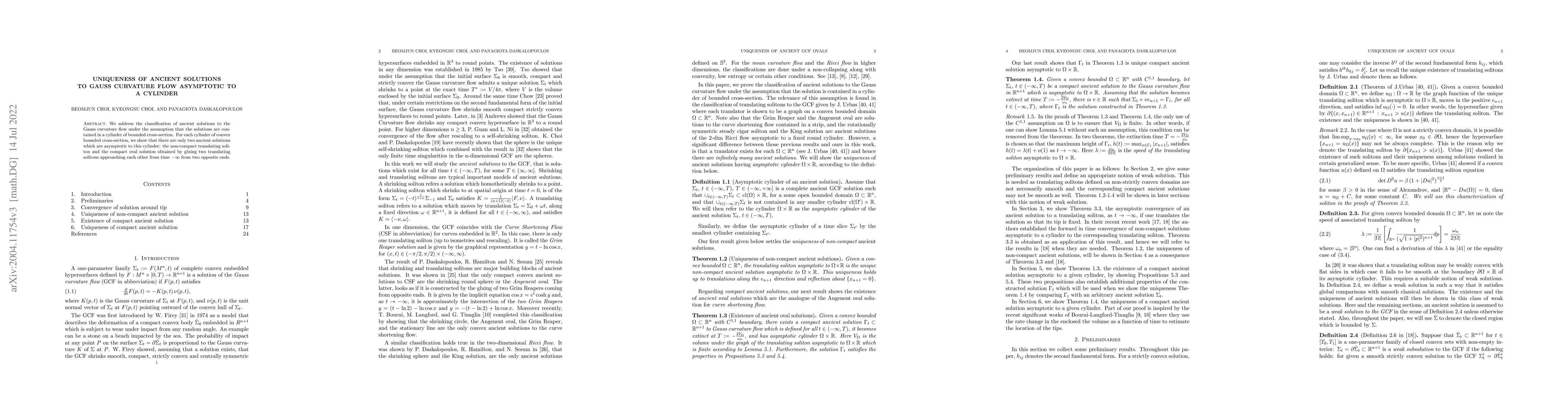 Thumbnail for Uniqueness of ancient solutions to Gauss curvature flow asymptotic to a
  cylinder