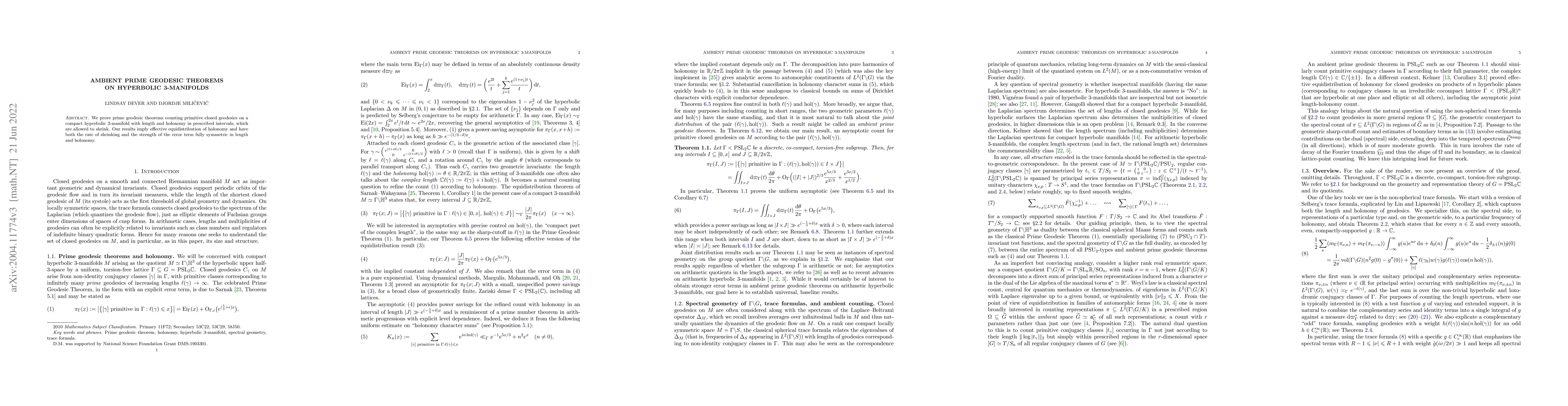 Thumbnail for Ambient prime geodesic theorems on hyperbolic 3-manifolds