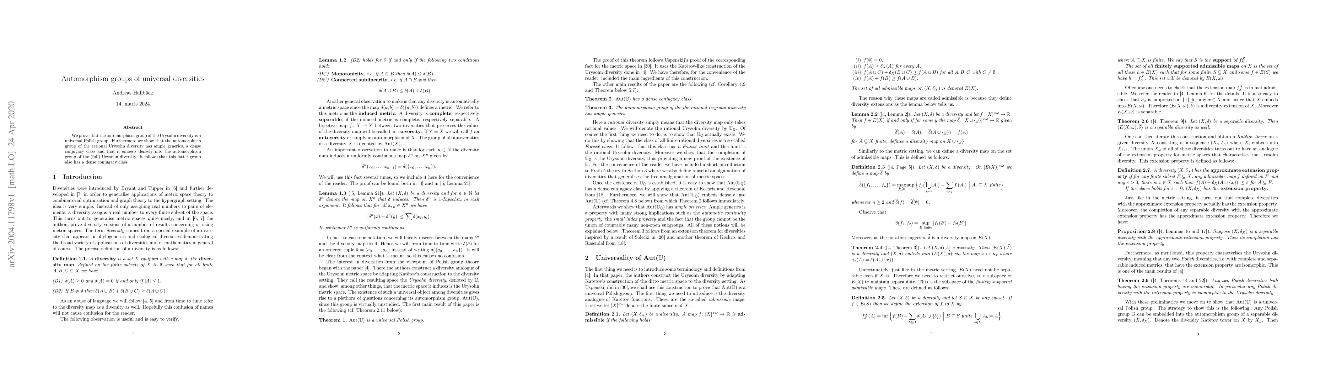 Thumbnail for Automorphism groups of universal diversities