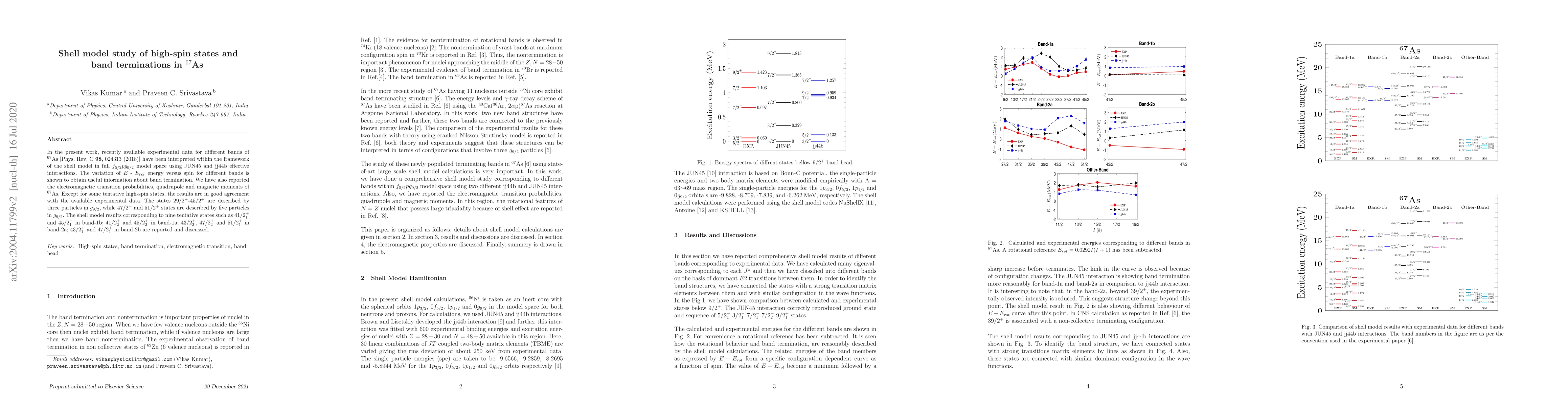 Thumbnail for Shell model study of high-spin states and band terminations in $^{67}$As