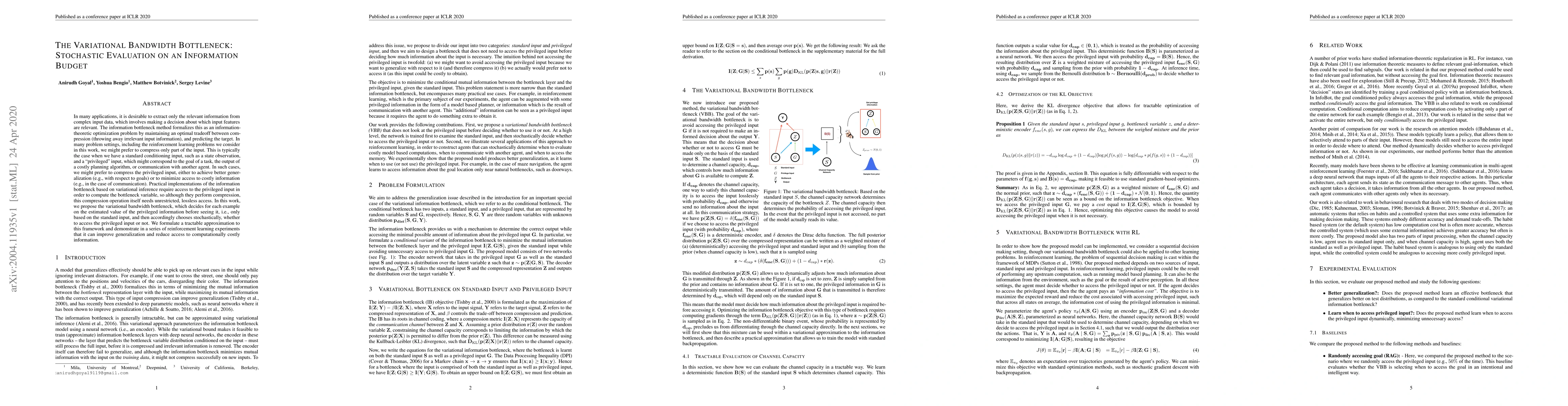 Thumbnail for The Variational Bandwidth Bottleneck: Stochastic Evaluation on an
  Information Budget