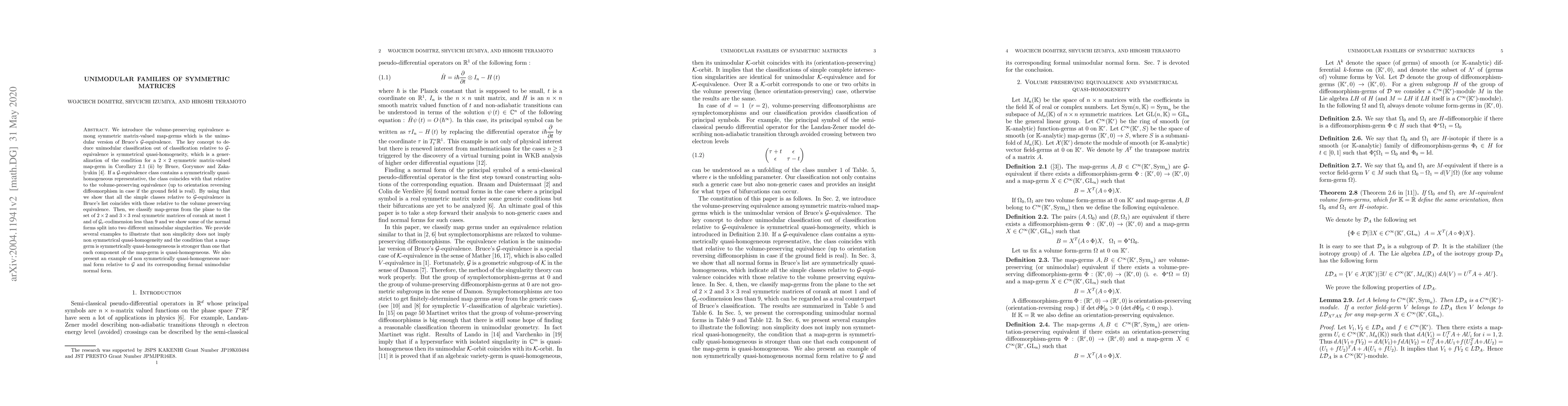 Thumbnail for Unimodular families of symmetric matrices