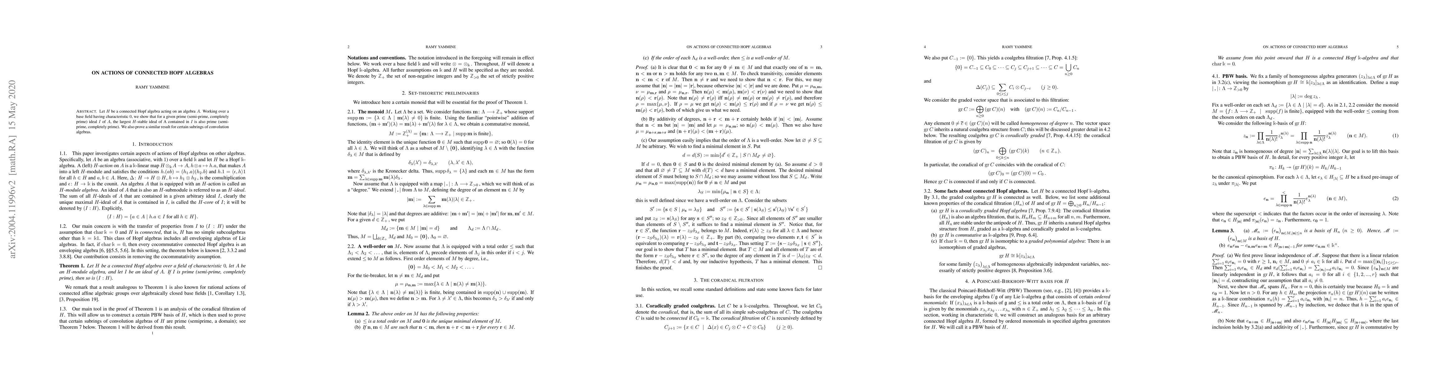 Thumbnail for On actions of connected Hopf algebras