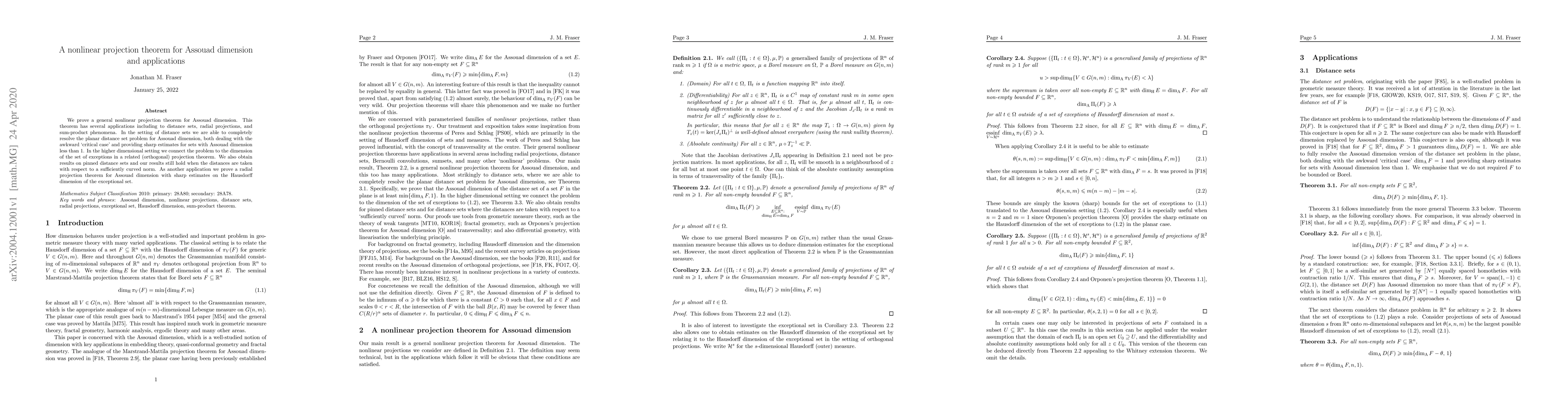 Thumbnail for A nonlinear projection theorem for Assouad dimension and applications