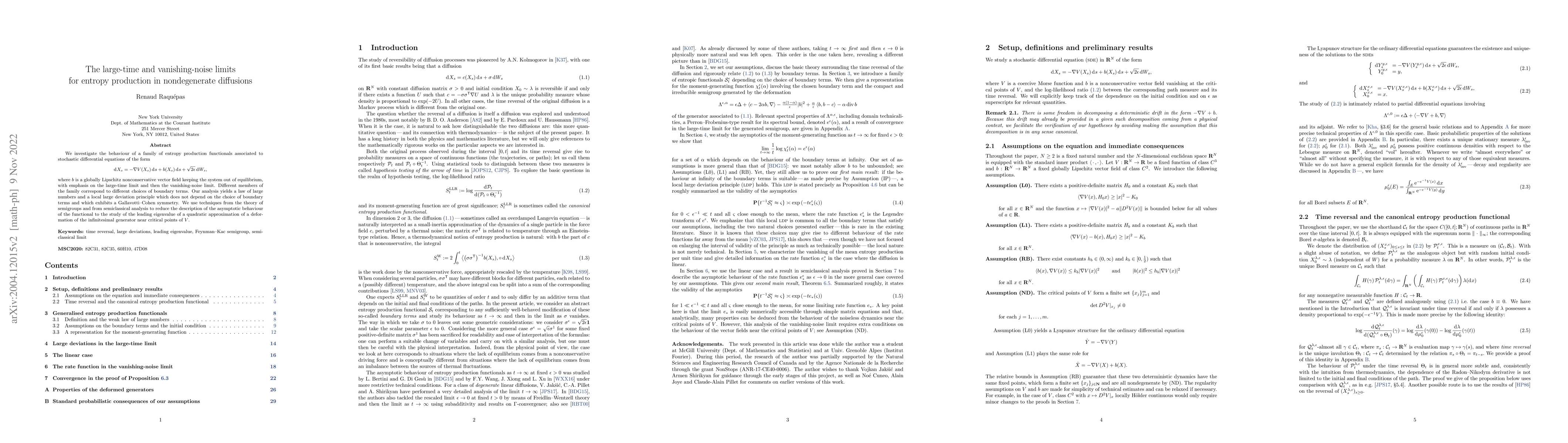 Thumbnail for The large-time and vanishing-noise limits for entropy production in
  nondegenerate diffusions