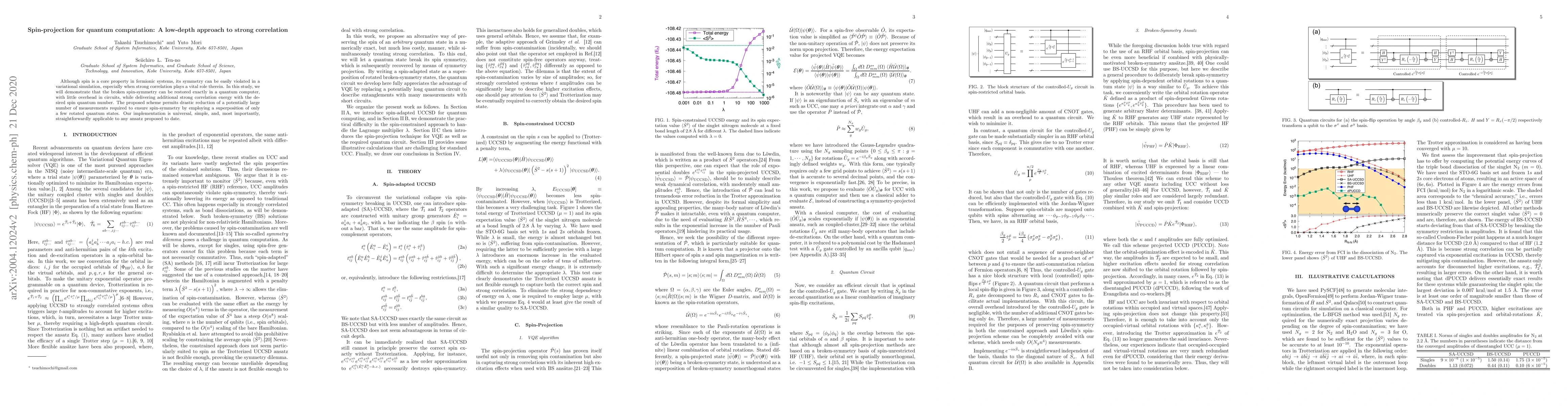 Thumbnail for Spin-projection for quantum computation: A low-depth approach to strong
  correlation