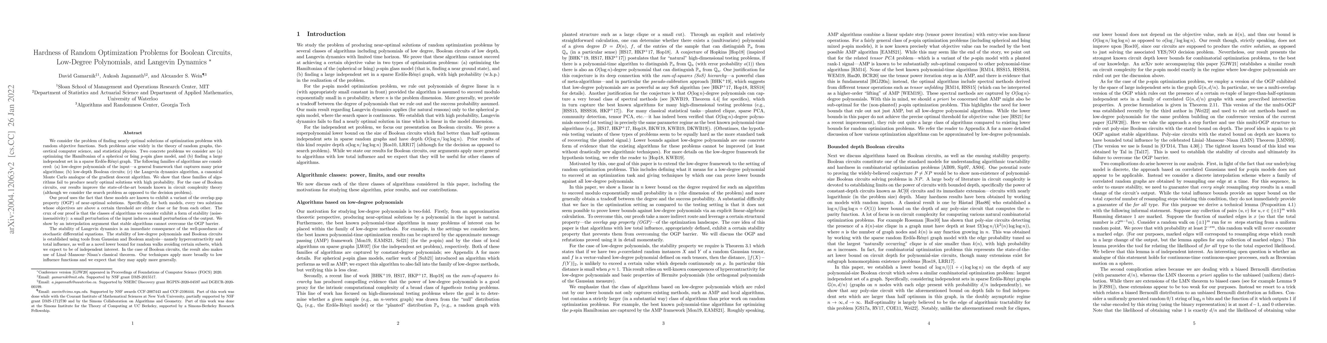 Thumbnail for Hardness of Random Optimization Problems for Boolean Circuits,
  Low-Degree Polynomials, and Langevin Dynamics