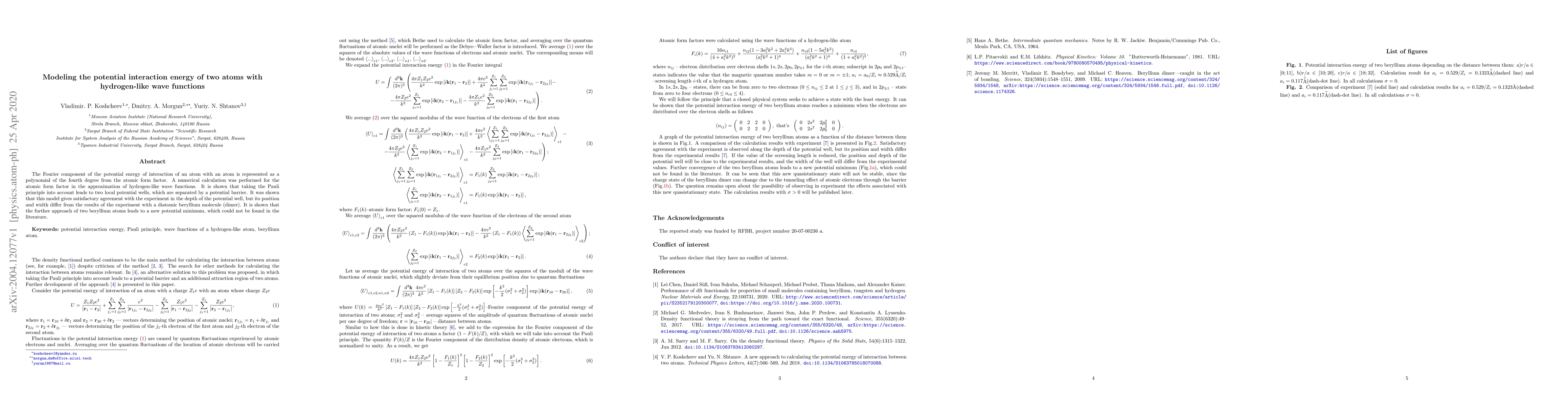 Thumbnail for Modeling the potential interaction energy of two atoms with
  hydrogen-like wave functions