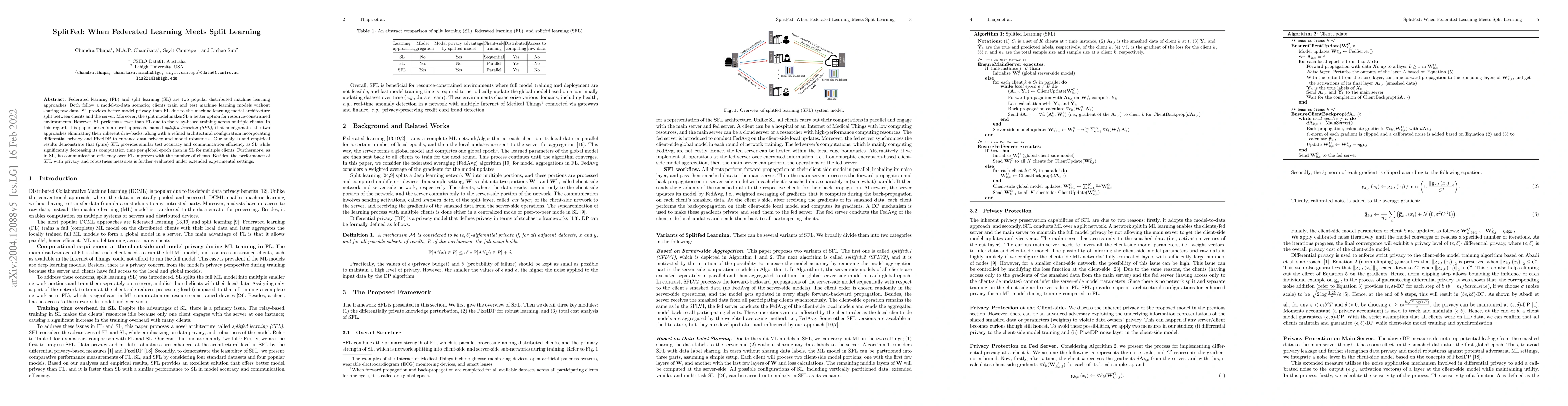 Thumbnail for SplitFed: When Federated Learning Meets Split Learning