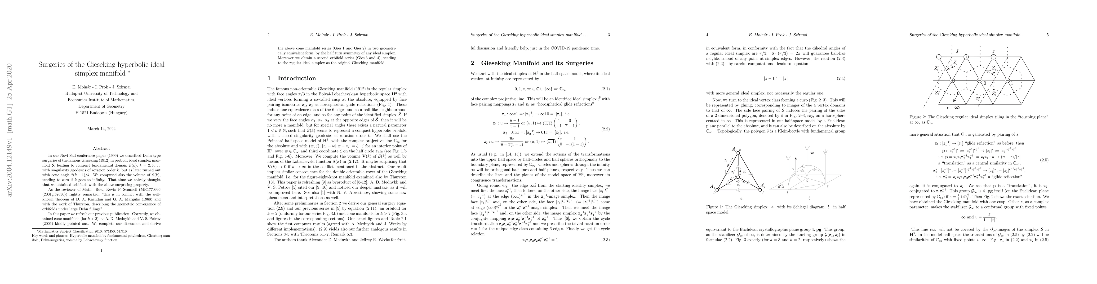 Thumbnail for Surgeries of the Gieseking hyperbolic ideal simplex manifold