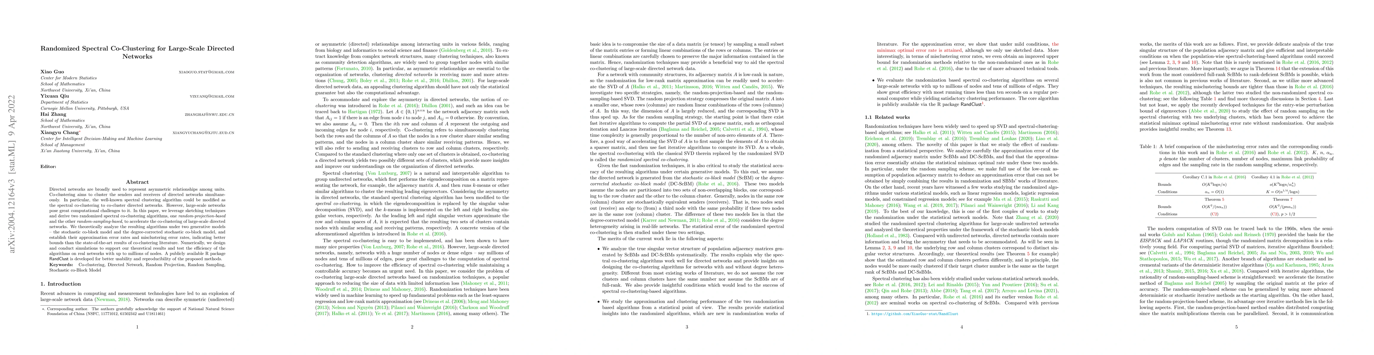 Thumbnail for Randomized spectral co-clustering for large-scale directed networks