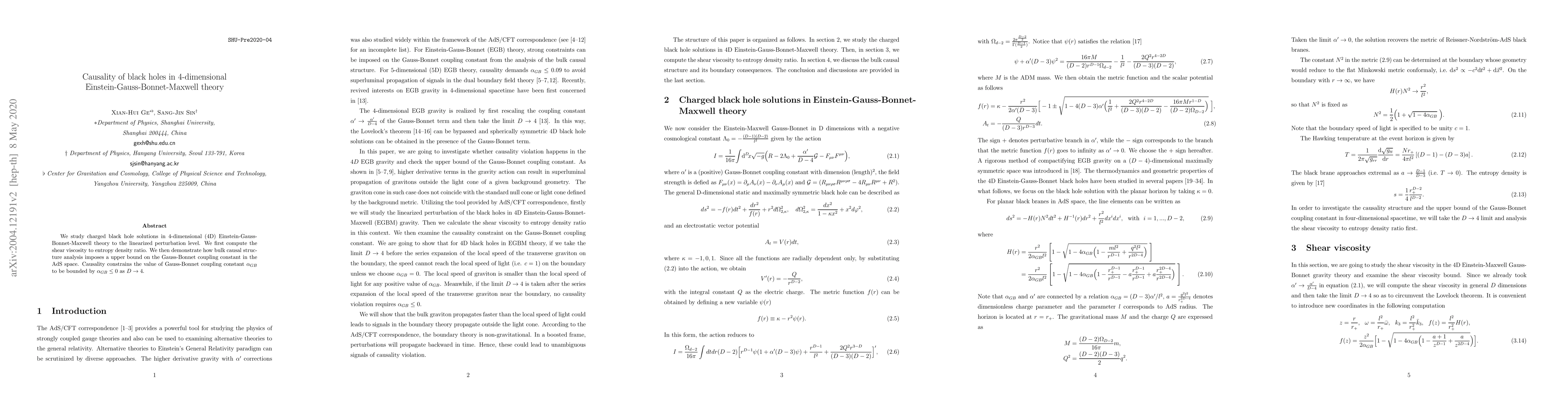 Thumbnail for Causality of black holes in 4-dimensional Einstein-Gauss-Bonnet-Maxwell
  theory
