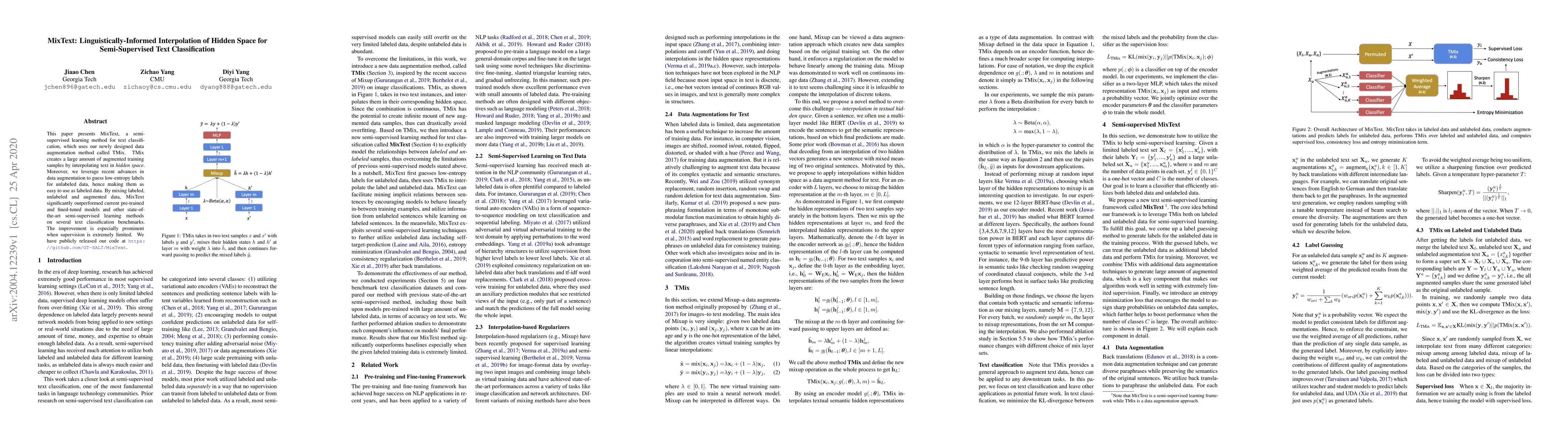 Thumbnail for MixText: Linguistically-Informed Interpolation of Hidden Space for
  Semi-Supervised Text Classification