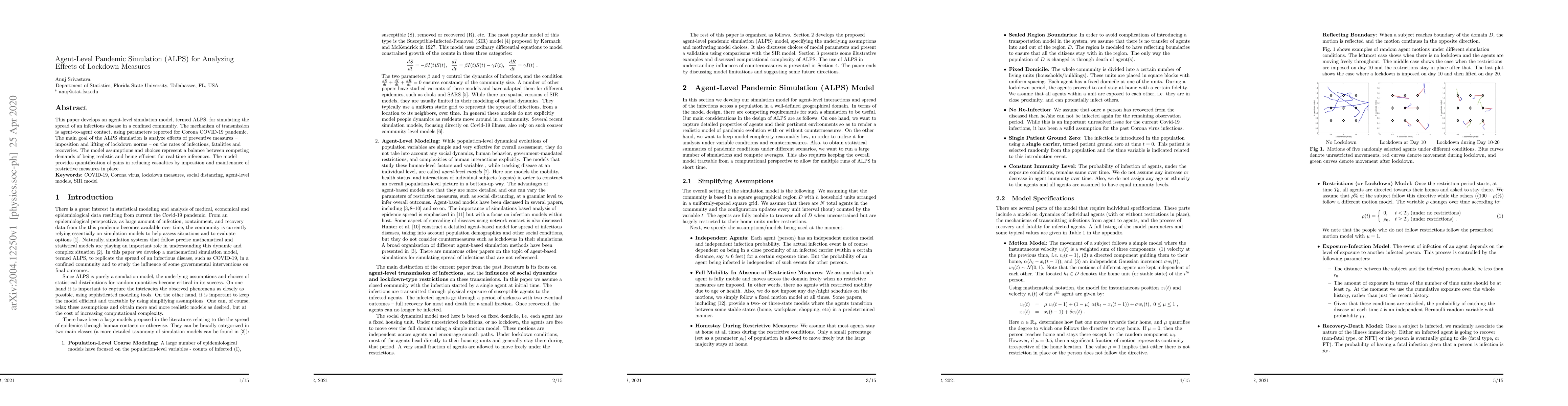 Thumbnail for Agent-Level Pandemic Simulation (ALPS) for Analyzing Effects of Lockdown
  Measures