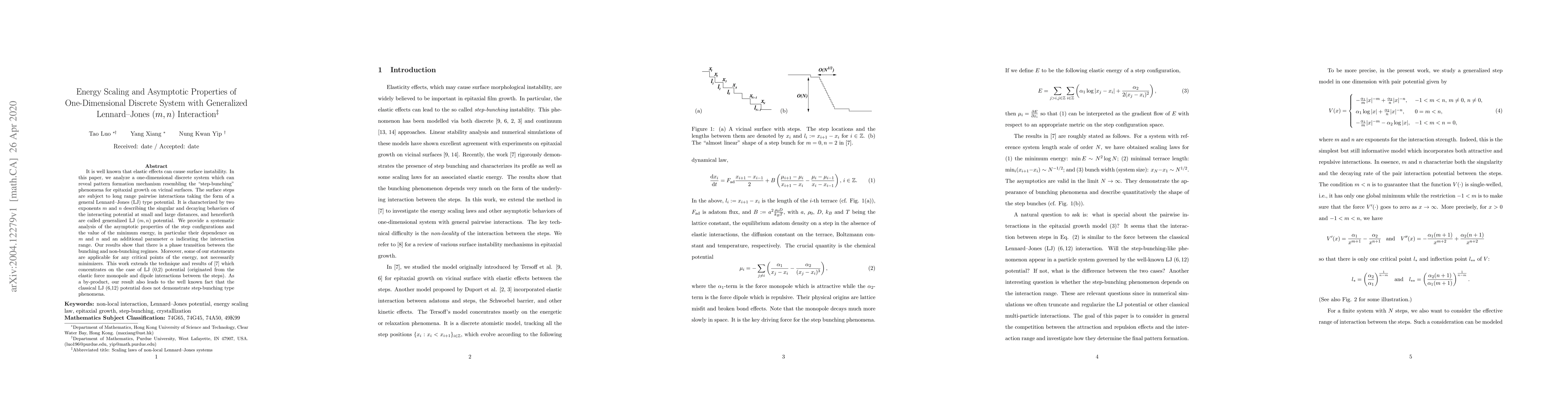 Thumbnail for Energy Scaling and Asymptotic Properties of One-Dimensional Discrete
  System with Generalized Lennard--Jones $(m,n)$ Interaction