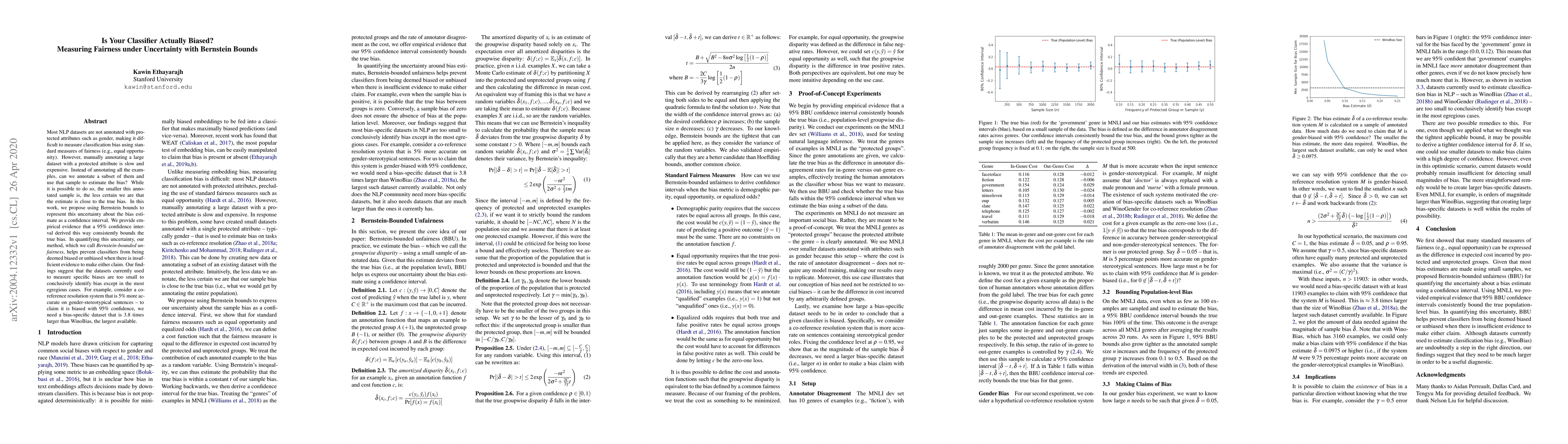 Thumbnail for Is Your Classifier Actually Biased? Measuring Fairness under Uncertainty
  with Bernstein Bounds